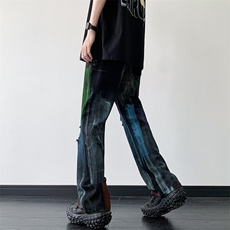 美式ins高街hiphop破洞多巴胺彩色涂鸦牛仔货号K2306P55，男装牛仔裤，电商A063