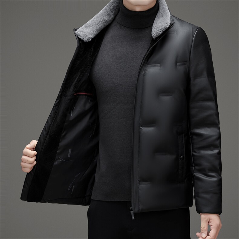 冬季白鸭绒皮羽绒服男装御寒休闲加绒加厚脱卸毛领保暖高端外套,男装羽绒服,钱塘6003（原4033）