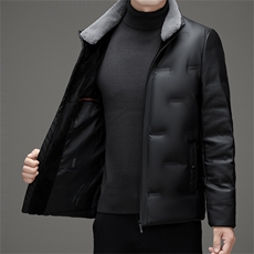 冬季白鸭绒皮羽绒服男装御寒休闲加绒加厚脱卸毛领保暖高端外套，男装羽绒服，钱塘6003（原4033）