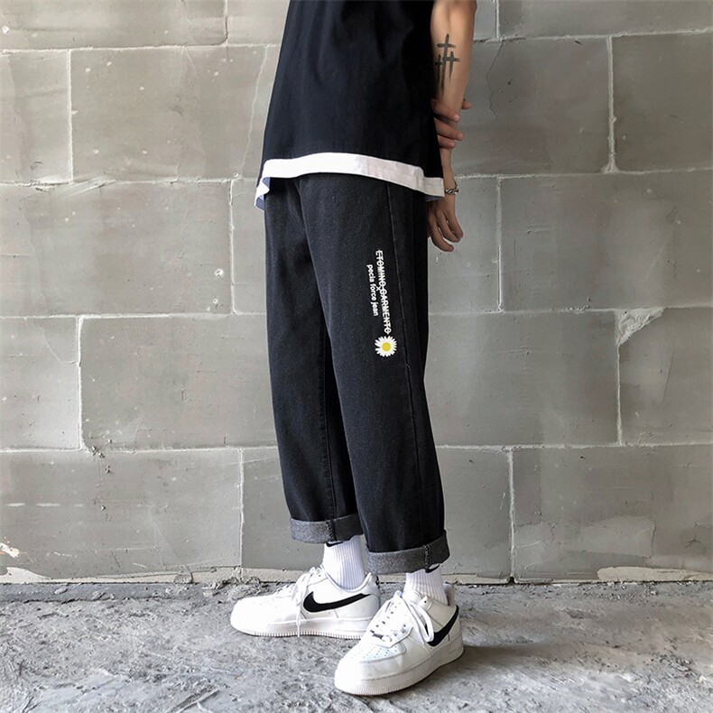 牛仔裤男韩版潮流雏菊九分裤宽松休闲百搭直筒老爹裤子N9620-p33图片