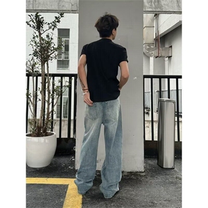 气质日系美式闪电纹牛仔裤男宽松阔腿百搭男牛仔裤网图 NZK55-p48图片