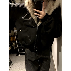 现货重磅boxy短款棉衣座山雕大毛毛领男女棉服水洗工装厚外套，男装棉衣，电商A486-1