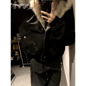 现货重磅boxy短款棉衣座山雕大毛毛领男女棉服水洗工装厚外套图片