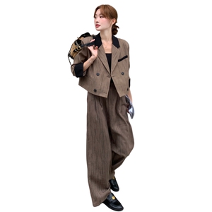 高级感老钱风西装套装女秋2025新款时尚洋气扎染外套阔腿裤两件套图片