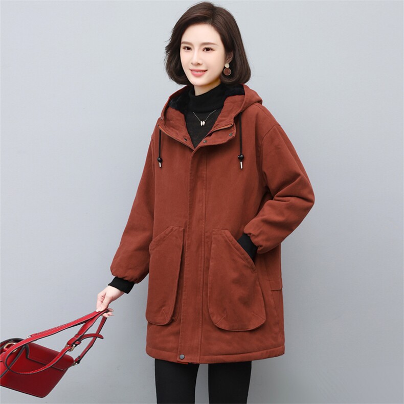 冬装新款加厚加绒中长款派克服中老年风衣女妈妈上衣外套女休闲,女装派克服,璐依舞
