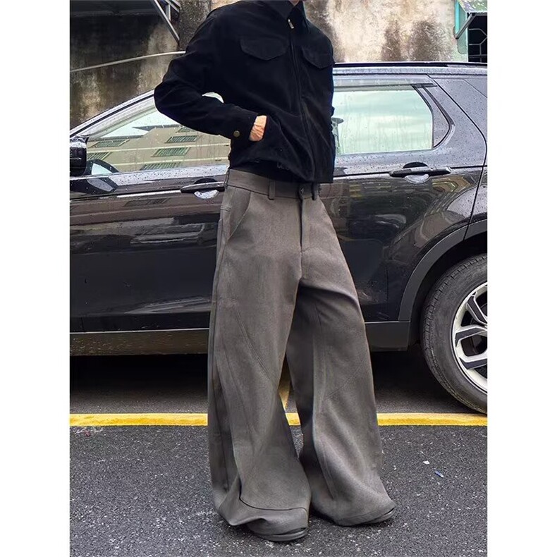 春季新款美式街头cleanfit解构拼接弯刀西裤男宽松阔腿休闲裤，男装西裤，星座506A