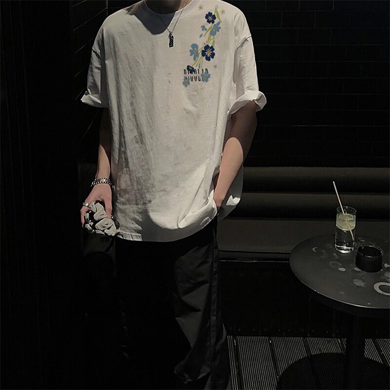 万针全刺绣解构设计260克重磅双纱纯棉高品质美式高街短袖T恤特39,男装T恤,电商A486