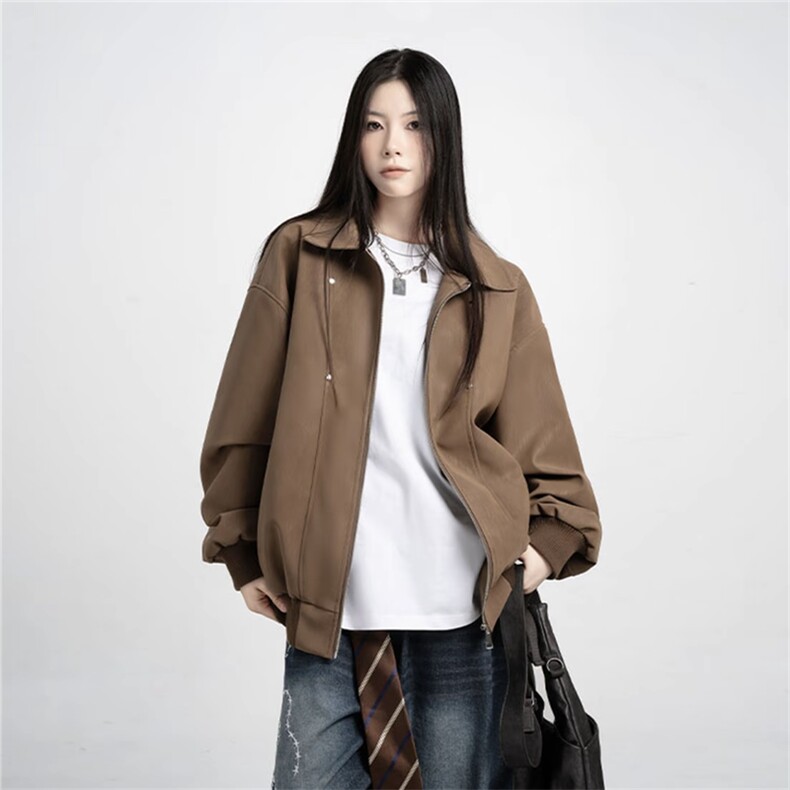 网图同款美式翻领纹理感PU皮夹克皮衣机车服外套JK508-P70，男装夹克，星座1213