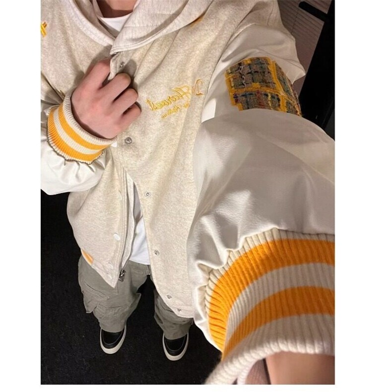 【有货】DM400-P65拼接毛呢夹克衫棒球服宽松棒球领常规款宽松型,男装夹克,星座603-2