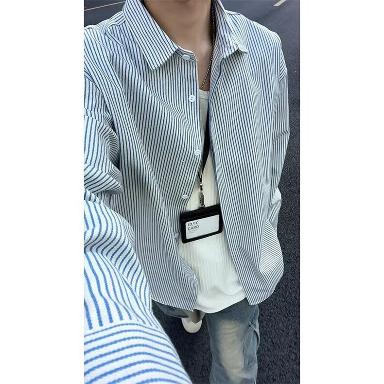 条纹衬衫男长袖春秋休闲衬衣高级感上衣宽松痞帅外套CSC238,男装衬衫,星座516A