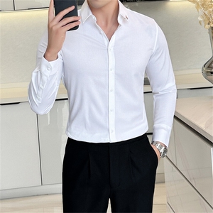 商务款长袖衬衫男韩版潮流纯色衬衣男士修身上班职业装偏小一码图片