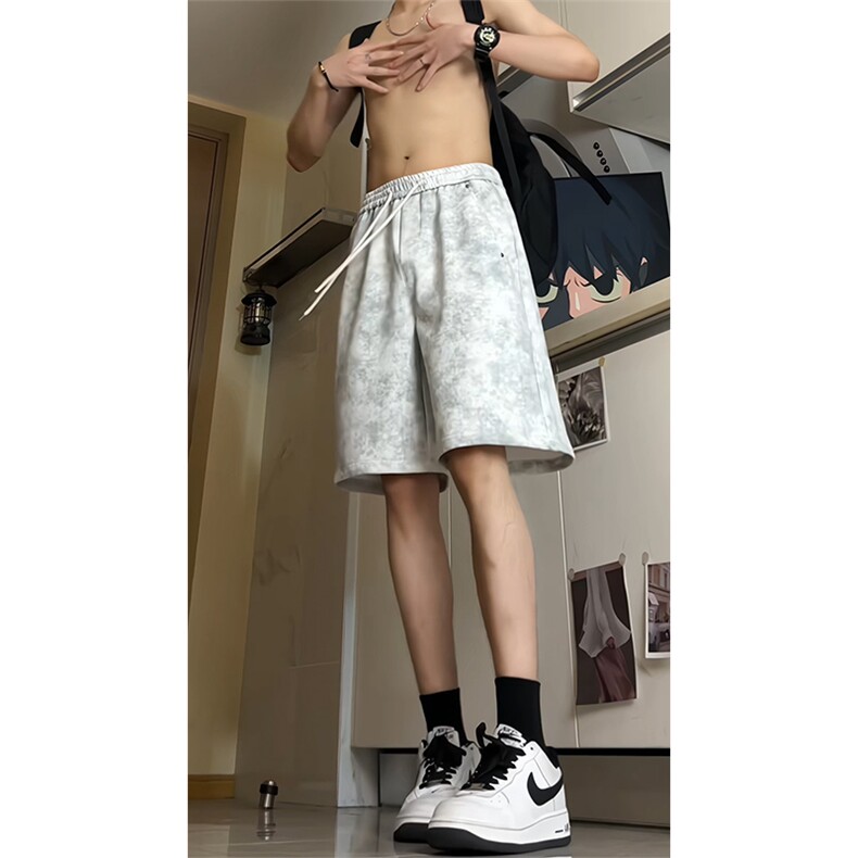 夏季巴黎脏脏短裤宽松扎染运动五分裤A463特P33控68,男装牛仔裤,电商A309