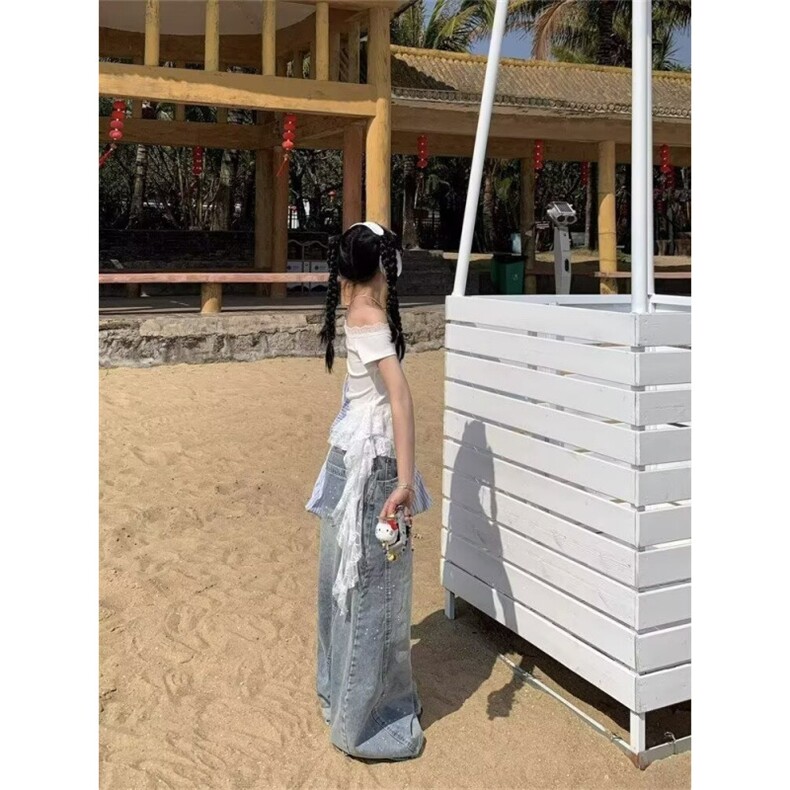 美式泼墨涂鸦阔腿牛仔裤女2025春新款今年流行高腰直筒弯刀裤,男装牛仔裤,星座506A