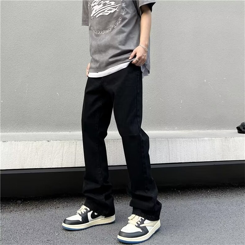 cleanfit黑色微喇牛仔裤男春秋款美式高街vibe裤子修身显瘦直筒裤,男装牛仔裤,星座412-3