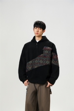 WY10096-P55摇粒绒撞色拼接保暖连帽小众卫衣，男装棉衣，电商A059