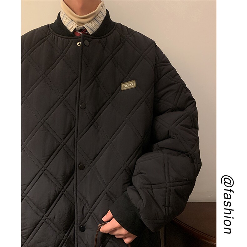 特批P90无差价冬菱形格加棉加厚棒球服男oversize棉衣保暖外套M51图片