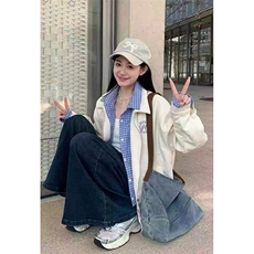 W11047-P80网图现货春季新款假两件学院风翻领外套设计感夹克，男装夹克，星座1608