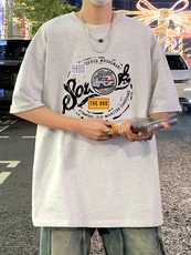 T806纯棉宽松短袖T恤男夏季新款卡通半袖港风chic潮牌男生体恤衫，男装T恤，星座304A