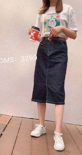 弹力牛仔中裙，女装，歌玛索 GMS