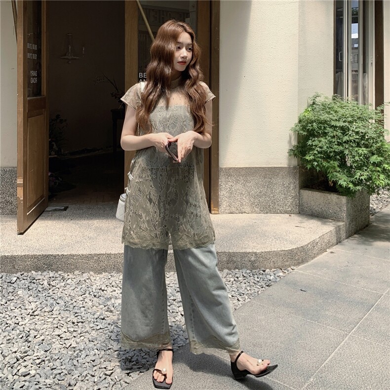 新中复古式蕾丝牛仔套装P175K258,女装套装/套裙,2C210