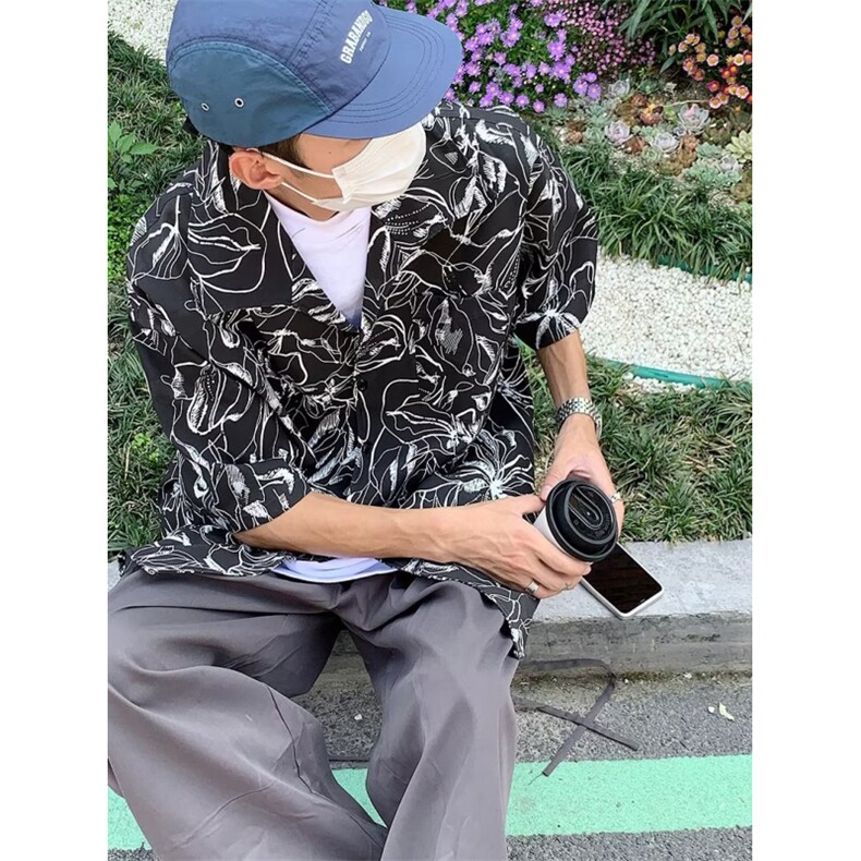 港风痞帅夏季花衬衫男女夏威夷短袖潮流宽松休闲衬衣CS8088-p35图片