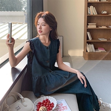 现货2025夏季无袖牛仔套裤C022-9120-P150-K228，女装套装/套裙，2C022