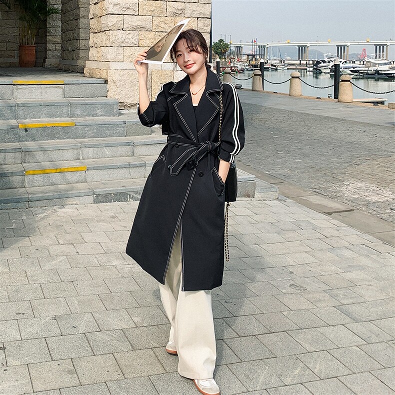 韩版撞色风衣外套女2025春秋新款时尚设计感今年流行百搭长款大衣图片