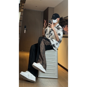 现货侧面褶皱拼接设计感风垂感冰丝休闲裤K801-P50控78图片