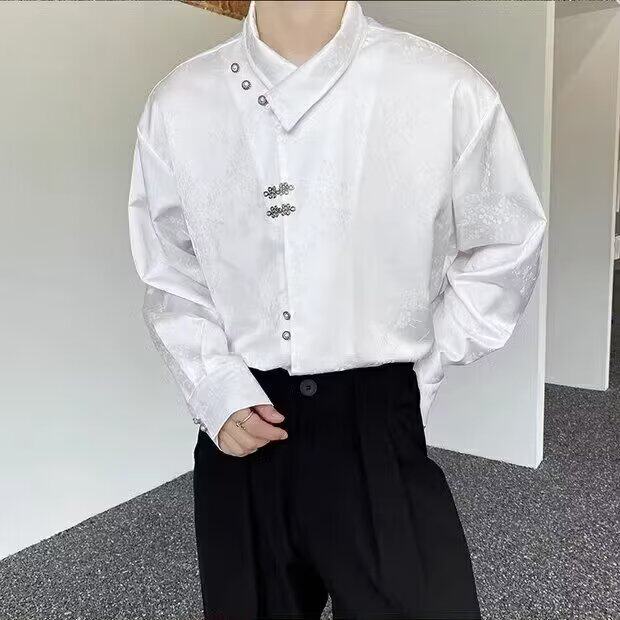 风潮牌衬衫男春秋季新款宽松百搭纯色潮流休闲衬衣高街小众外套,男装衬衫,星座506A