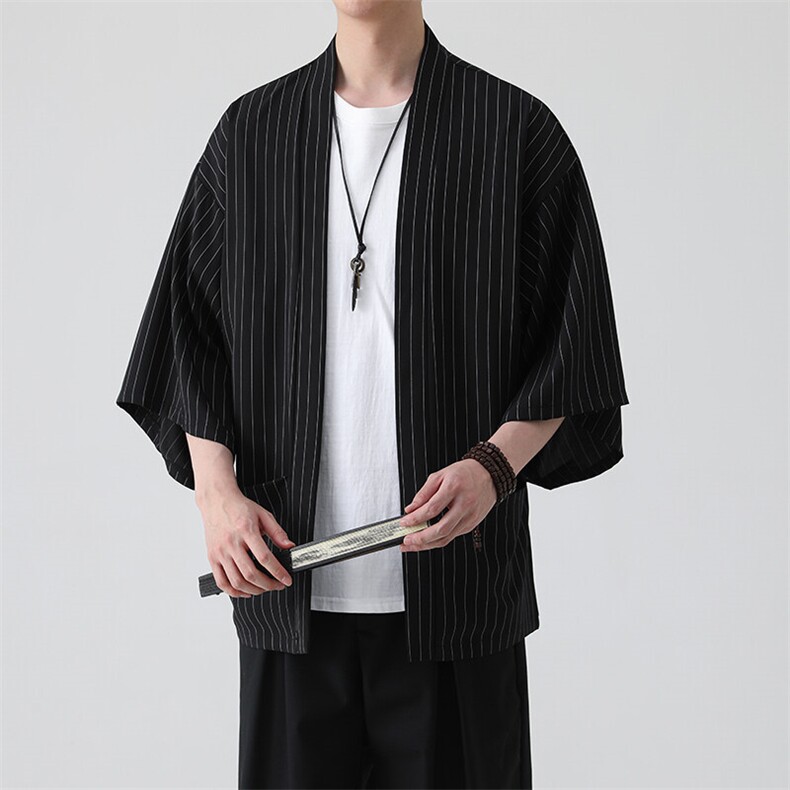 风夏季披风男女情侣宽松日系冰丝防晒服条纹风衣xz815-808p35图片