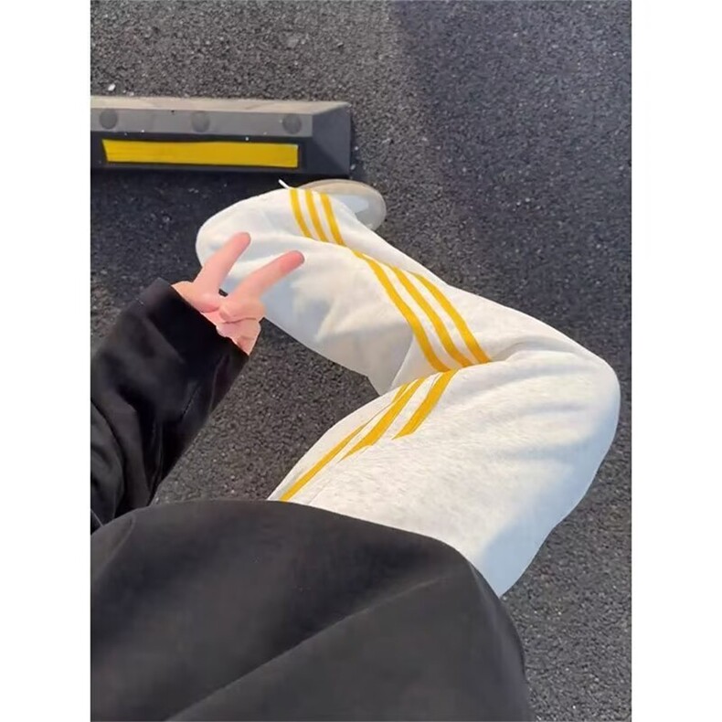 美式三条杠条纹撞色阔腿弯刀裤子男女宽松运动裤513ACK2643P35，女装休闲裤，星座513A