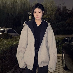 抖音得物高品质二开 25秋冬美式重磅宽松结构双面连帽卫衣外套W68图片