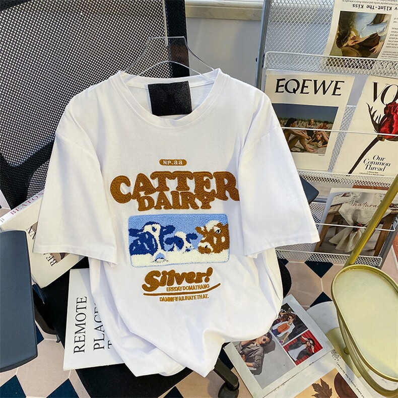 毛巾绣纯棉后包领抖音天猫品质情侣男女字母短袖T恤TT030-40,男装T恤,星座911-3