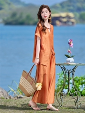 2026年夏季时尚天丝V领宽松阔腿裤裙裤套装两件套女，女装套装/套裙，依路服饰