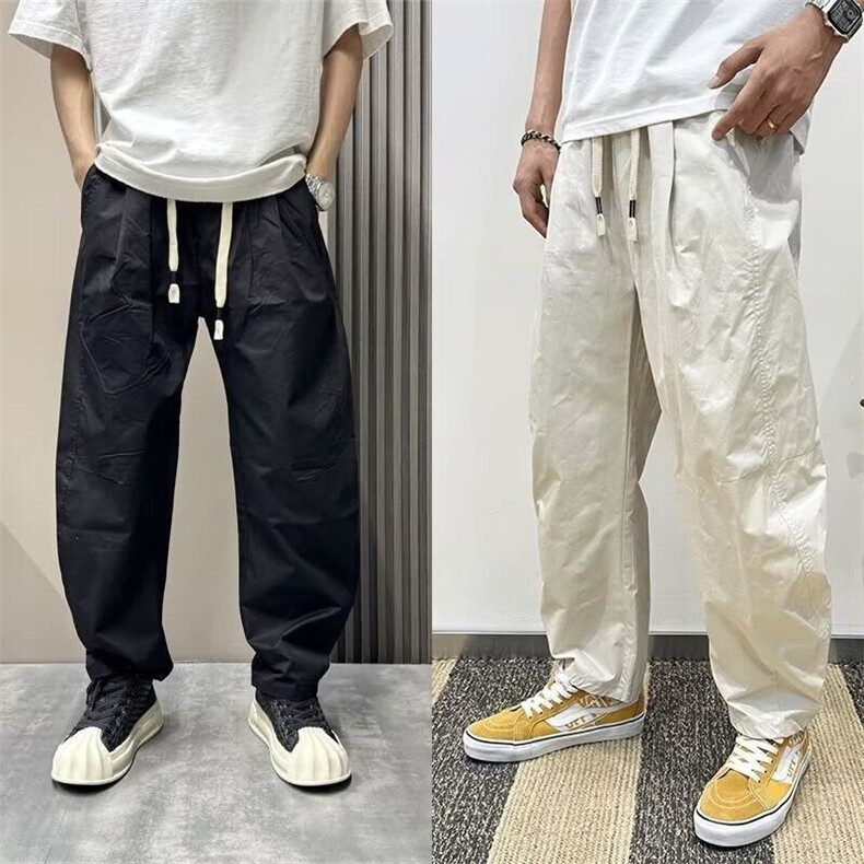 Y222高级感拼接薄款休闲哈伦裤男纯色宽松阔腿弯刀裤男装直筒长裤,男装休闲裤,星座308A-1（原309B-1）