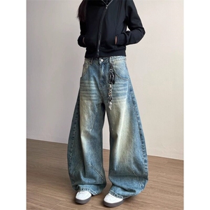 W9564-P58 网图现货 美式复古cleanfit水洗弯刀牛仔裤图片