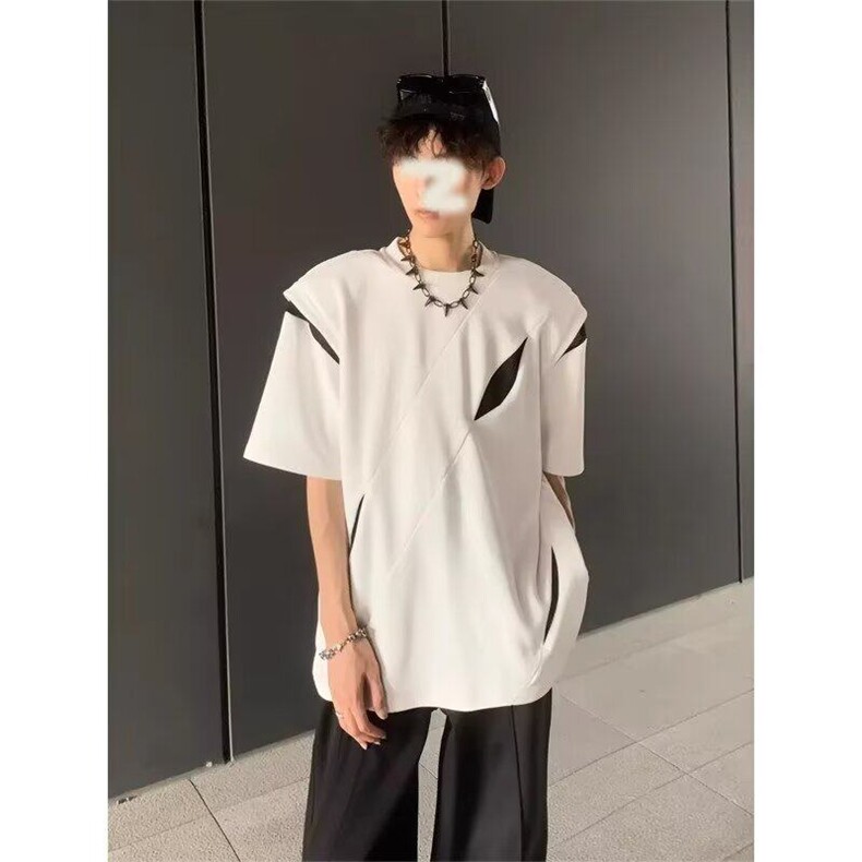 【网图现货】美式宽松设计感垫肩短袖T恤T143/32,男装T恤,星座205-3