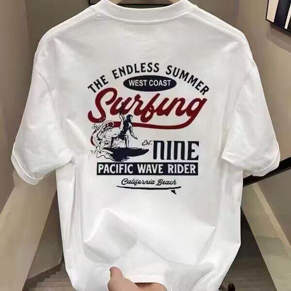 纯棉240G美式重磅纯棉短袖T恤个性印花夏季ins潮牌男士宽松上衣服图片