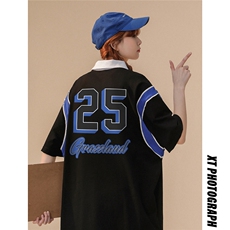 中性2022新款夏季字母印花ins情侣短袖POLO衫T恤PL156P45控68，女装T恤，A247A