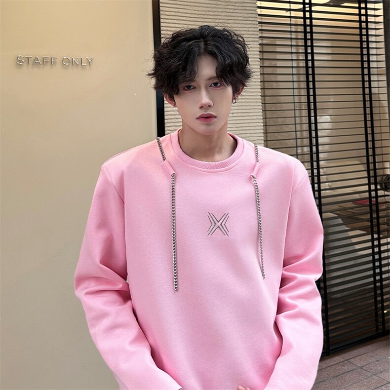 链条项链款男大时尚卫衣秋冬打底设计高街痞帅潮男打底衫长袖P55,男装T恤,电商B319