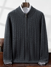 2025年秋冬季100羊毛衫羊毛开衫7针双股麻花时尚百搭通勤外套，男装针织衫/毛衣，星纬羊绒