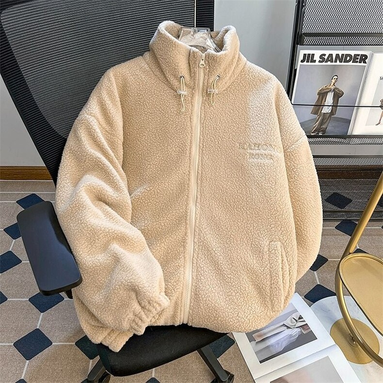 摇粒绒立领男潮牌冬加绒加厚宽松羊羔绒毛棉服保暖棉衣TT525P65,男装棉衣,星座1013-5