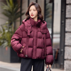 短款羽绒服女冬季2025新款小个子高端品牌时尚宽松白鸭绒连帽外套，女装羽绒服，靓衣阁