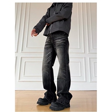 高街水洗做旧牛仔裤男士潮牌痞帅cleanfit微喇裤直筒LXK81299-P53，男装牛仔裤，星座1008