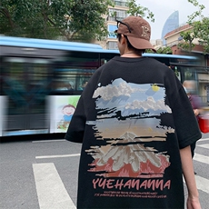 美式复古重磅t恤男夏季潮牌潮流宽松休闲大码oversize新疆棉短袖，男装T恤，电商019-1