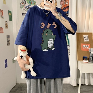 YT26037-P30 亚麻短袖t恤男大码五分袖男宽松七分袖 海报风图片