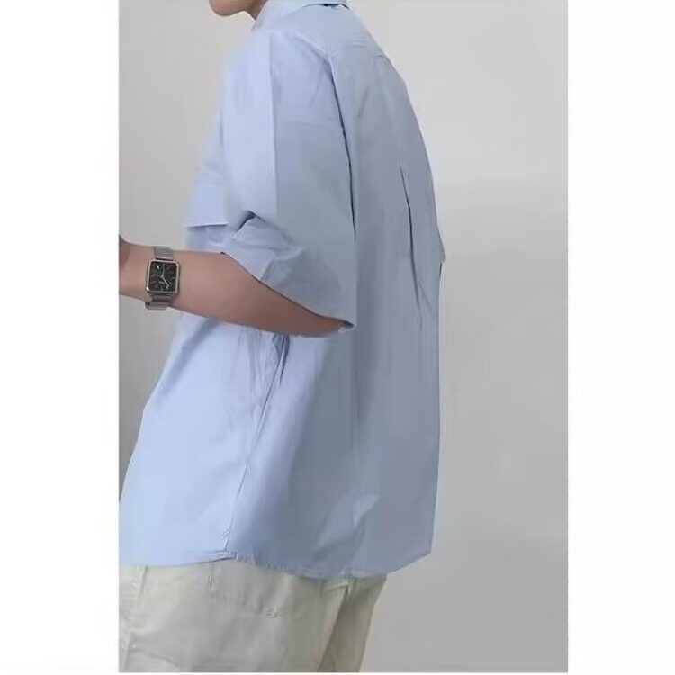 日系翻领少年感纯色衬衫短袖宽松休闲男女衬衣夏季薄外套CS5261,男装T恤,星座208-5