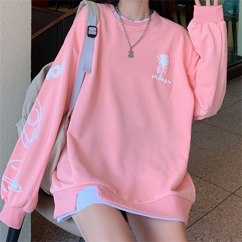 发泡印花假两件薄款卫衣女 E152-P52图片