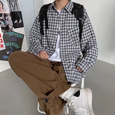 男士韩版百搭黑白格子休闲衬衫C172P32，男装衬衫，星座1116-2
