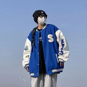 秋季美式拼接棒球服夹克男春秋宽松情侣休闲外套JK614-P45图片
